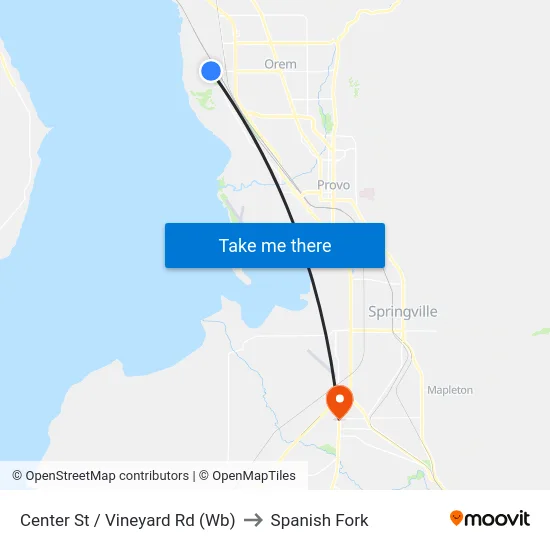 Center St / Vineyard Rd (Wb) to Spanish Fork map