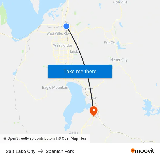 Salt Lake City to Spanish Fork map