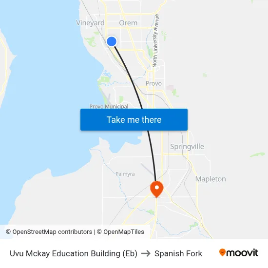 Uvu Mckay Education Building (Eb) to Spanish Fork map