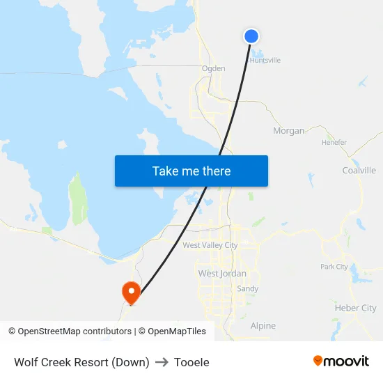 Wolf Creek Resort (Down) to Tooele map
