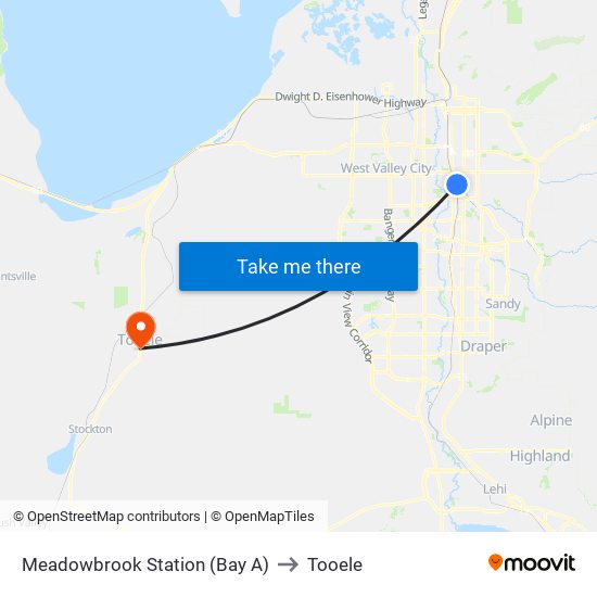 Meadowbrook Station (Bay A) to Tooele map