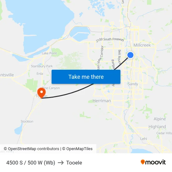 4500 S / 500 W (Wb) to Tooele map