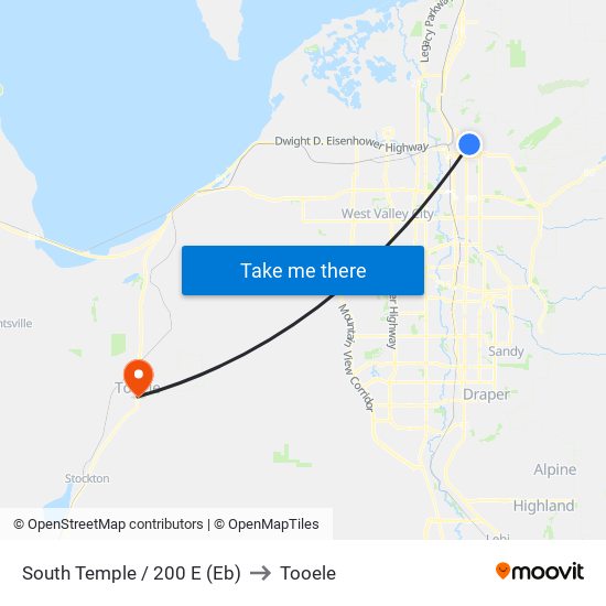 South Temple / 200 E (Eb) to Tooele map
