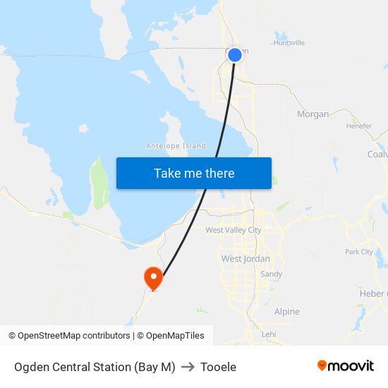 Ogden Central Station (Bay M) to Tooele map