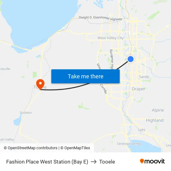Fashion Place West Station (Bay E) to Tooele map