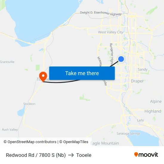 Redwood Rd / 7800 S (Nb) to Tooele map