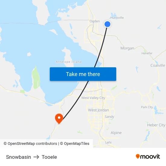 Snowbasin to Tooele map