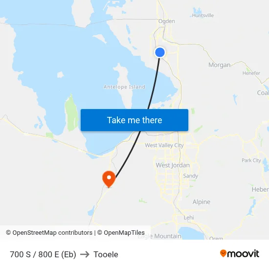 700 S / 800 E (Eb) to Tooele map