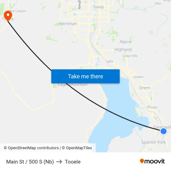 Main St / 500 S (Nb) to Tooele map