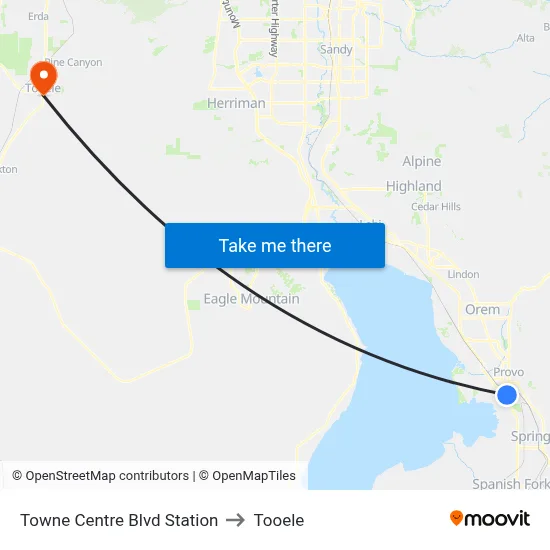 Towne Centre Blvd Station to Tooele map