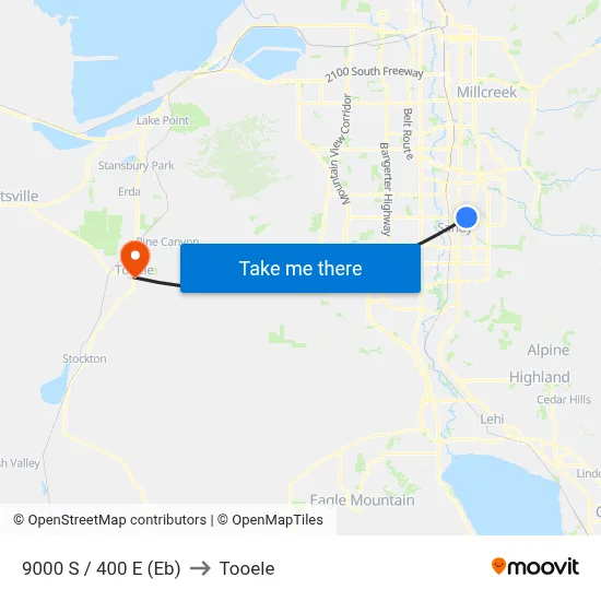 9000 S / 400 E (Eb) to Tooele map