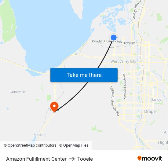 Amazon Fulfillment Center to Tooele map