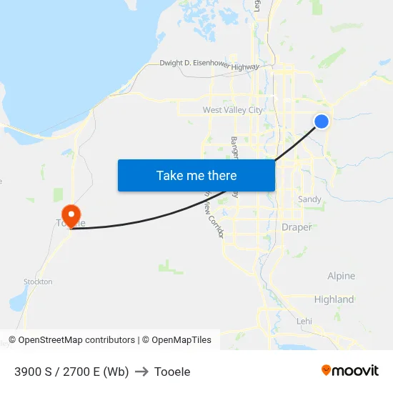 3900 S / 2700 E (Wb) to Tooele map