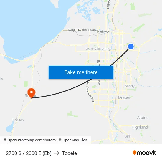 2700 S / 2300 E (Eb) to Tooele map