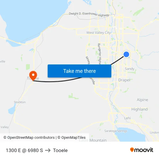 1300 E @ 6980 S to Tooele map