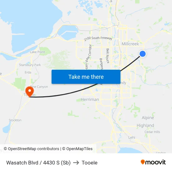 Wasatch Blvd / 4430 S (Sb) to Tooele map