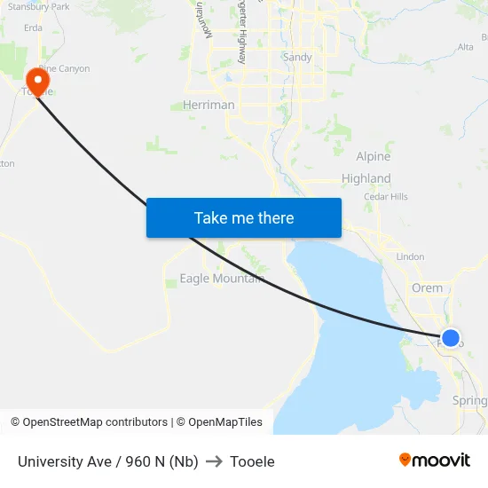 University Ave / 960 N (Nb) to Tooele map
