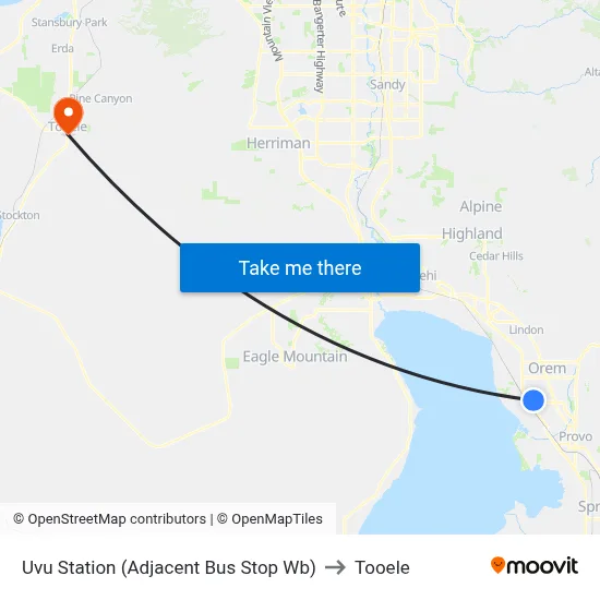 Uvu Station (Adjacent Bus Stop Wb) to Tooele map