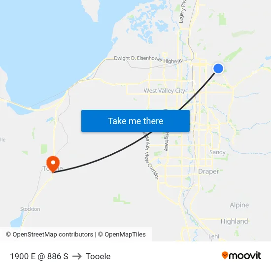 1900 E @ 886 S to Tooele map