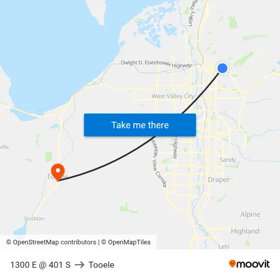 1300 E @ 401 S to Tooele map