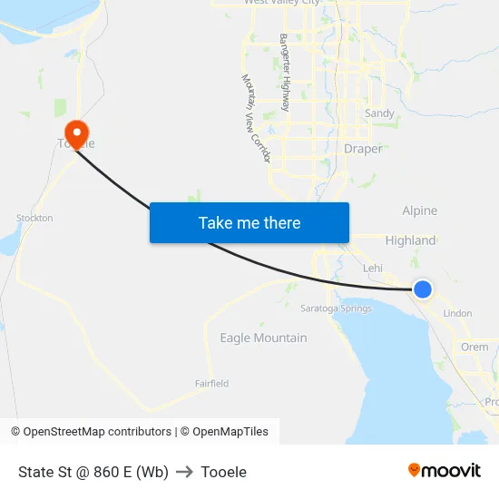 State St @ 860 E (Wb) to Tooele map