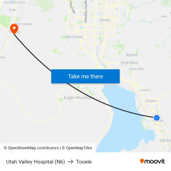 Utah Valley Hospital (Nb) to Tooele map