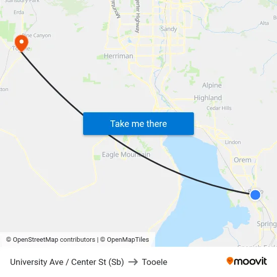 University Ave / Center St (Sb) to Tooele map