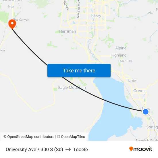 University Ave / 300 S (Sb) to Tooele map