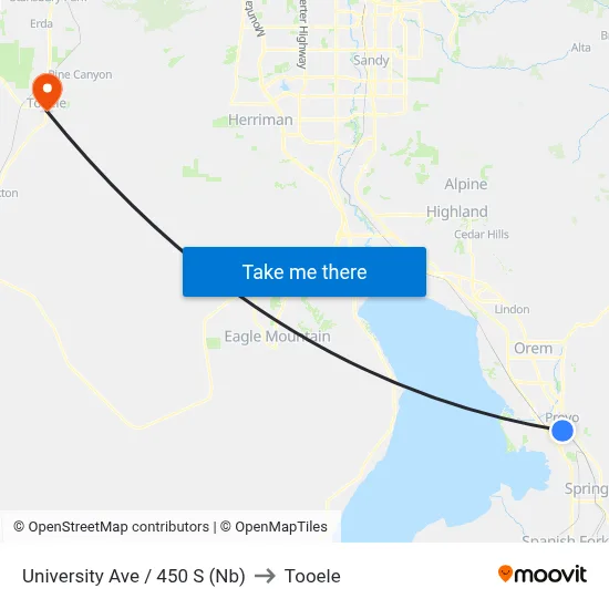 University Ave / 450 S (Nb) to Tooele map
