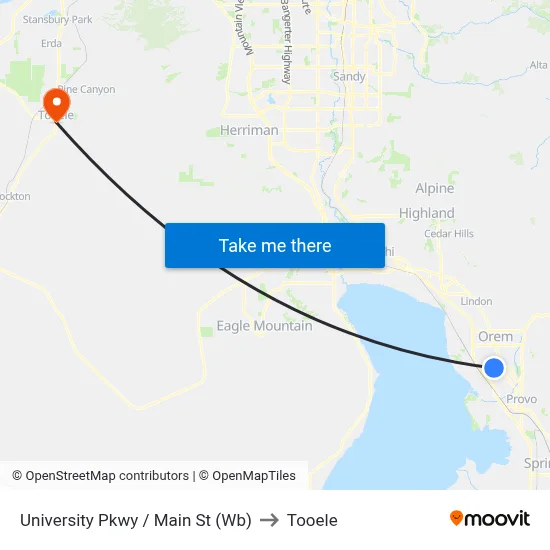 University Pkwy / Main St (Wb) to Tooele map