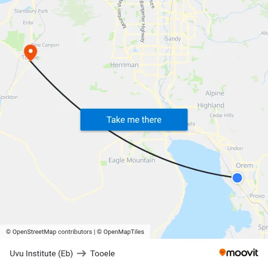 Uvu Institute (Eb) to Tooele map