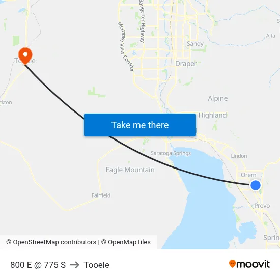 800 E @ 775 S to Tooele map