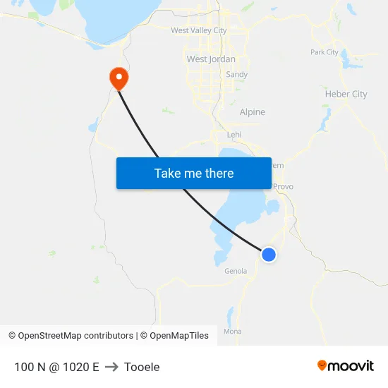 100 N @ 1020 E to Tooele map