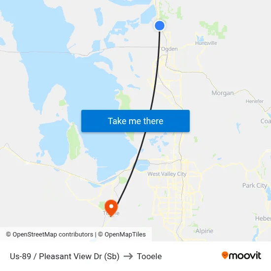 Us-89 / Pleasant View Dr (Sb) to Tooele map