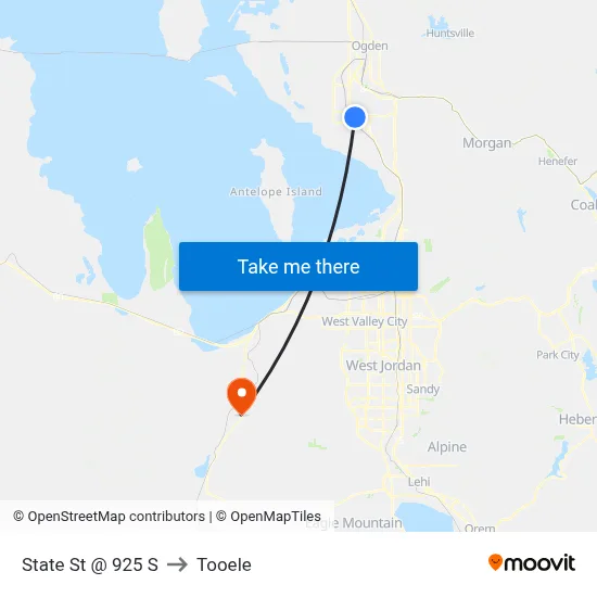 State St @ 925 S to Tooele map