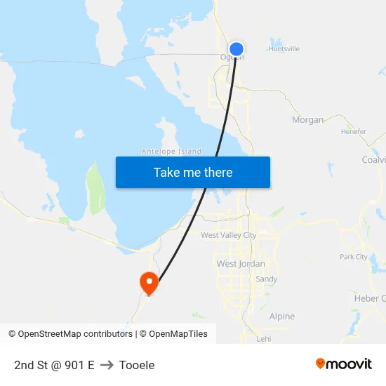 2nd St @ 901 E to Tooele map