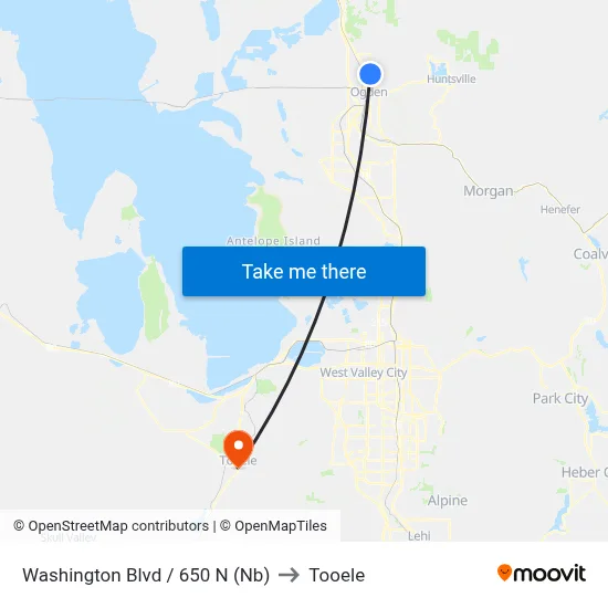 Washington Blvd / 650 N (Nb) to Tooele map