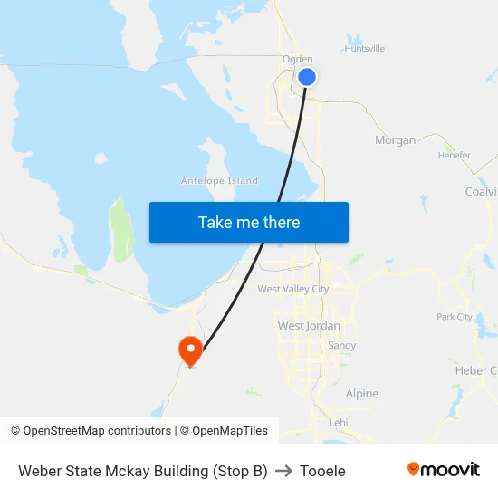 Weber State Mckay Building (Stop B) to Tooele map