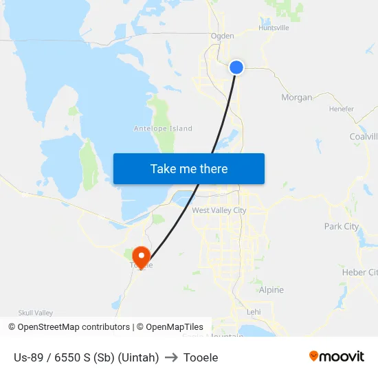 Us-89 / 6550 S (Sb) (Uintah) to Tooele map