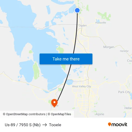 Us-89 / 7950 S (Nb) to Tooele map