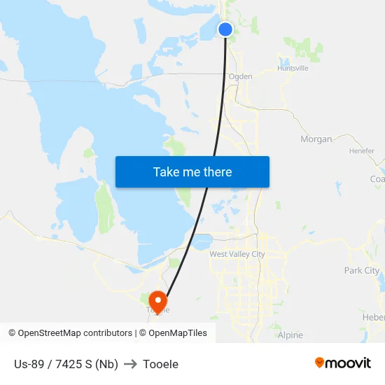 Us-89 / 7425 S (Nb) to Tooele map