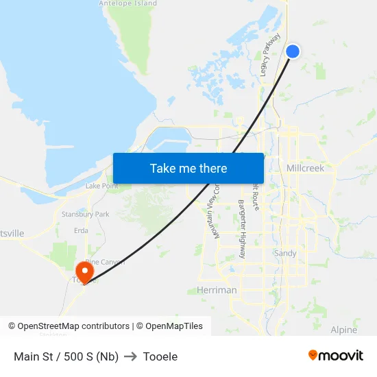 Main St / 500 S (Nb) to Tooele map