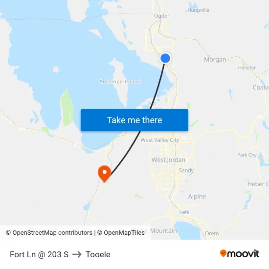 Fort Ln @ 203 S to Tooele map