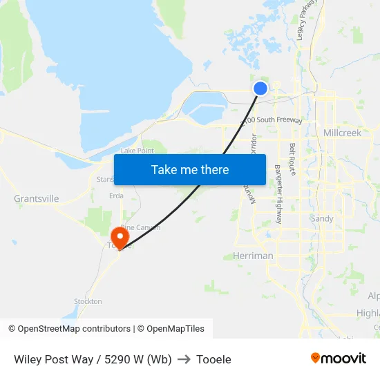 Wiley Post Way / 5290 W (Wb) to Tooele map