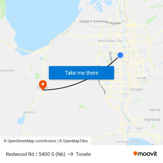 Redwood Rd / 5400 S (Nb) to Tooele map