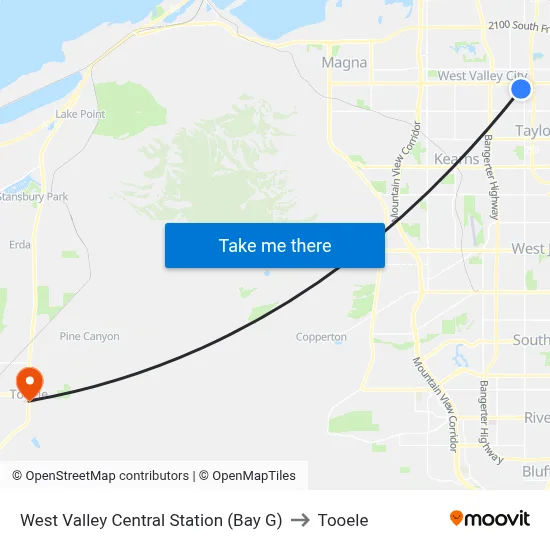 West Valley Central Station (Bay G) to Tooele map