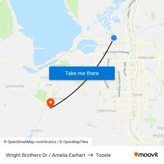 Wright Brothers Dr / Amelia Earhart to Tooele map