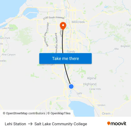 Lehi Station to Salt Lake Community College map