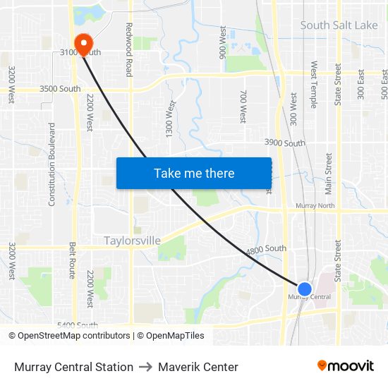 Murray Central Station to Maverik Center map