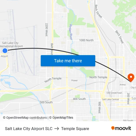Salt Lake City Airport SLC to Temple Square map